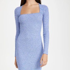 GANNI Melange Ribbed Knit Midi Dress w/Long Sleeves, Color: Daphne (blue), XL